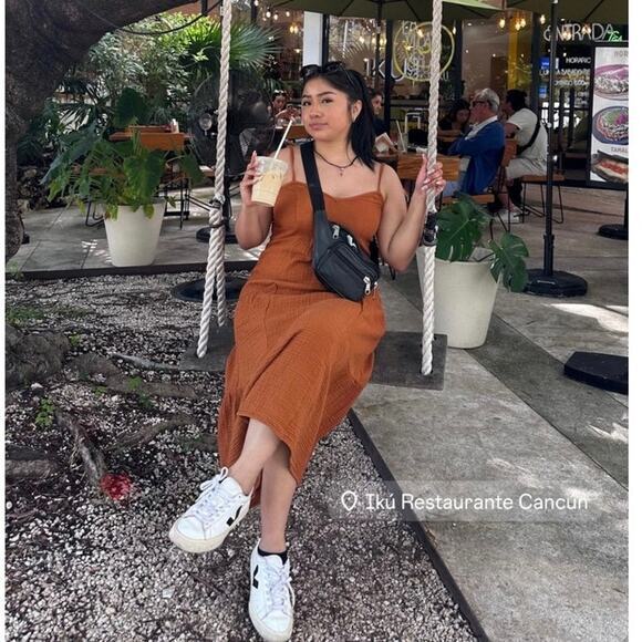 Zara Textured Midi Dress in Burnt Orange Size XS‎ Bloggers Favorite - Picture 1 of 8